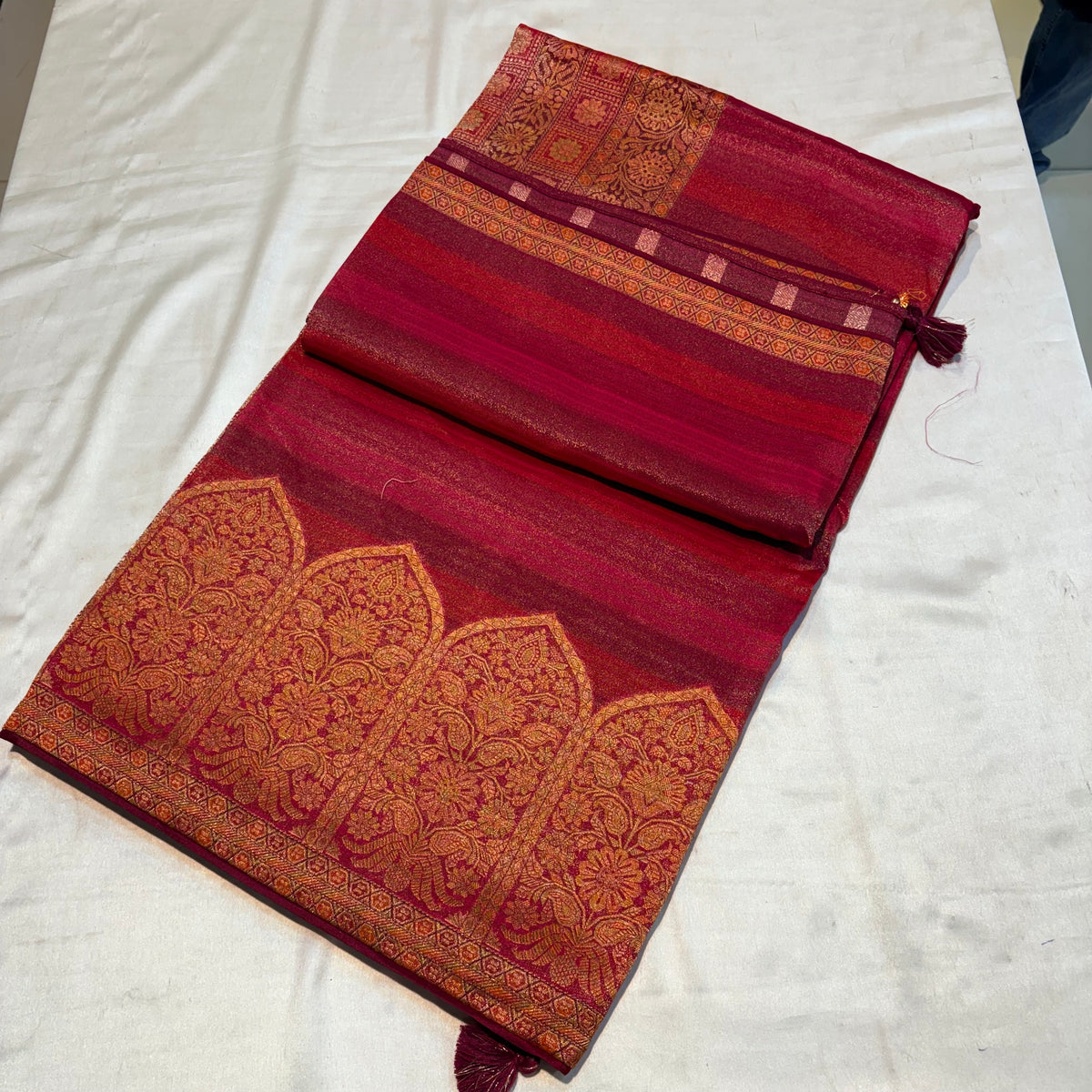 PURE BANARAS GEORGETTE WITH TEMPLE BORDER WITH TEMPLE BORDER