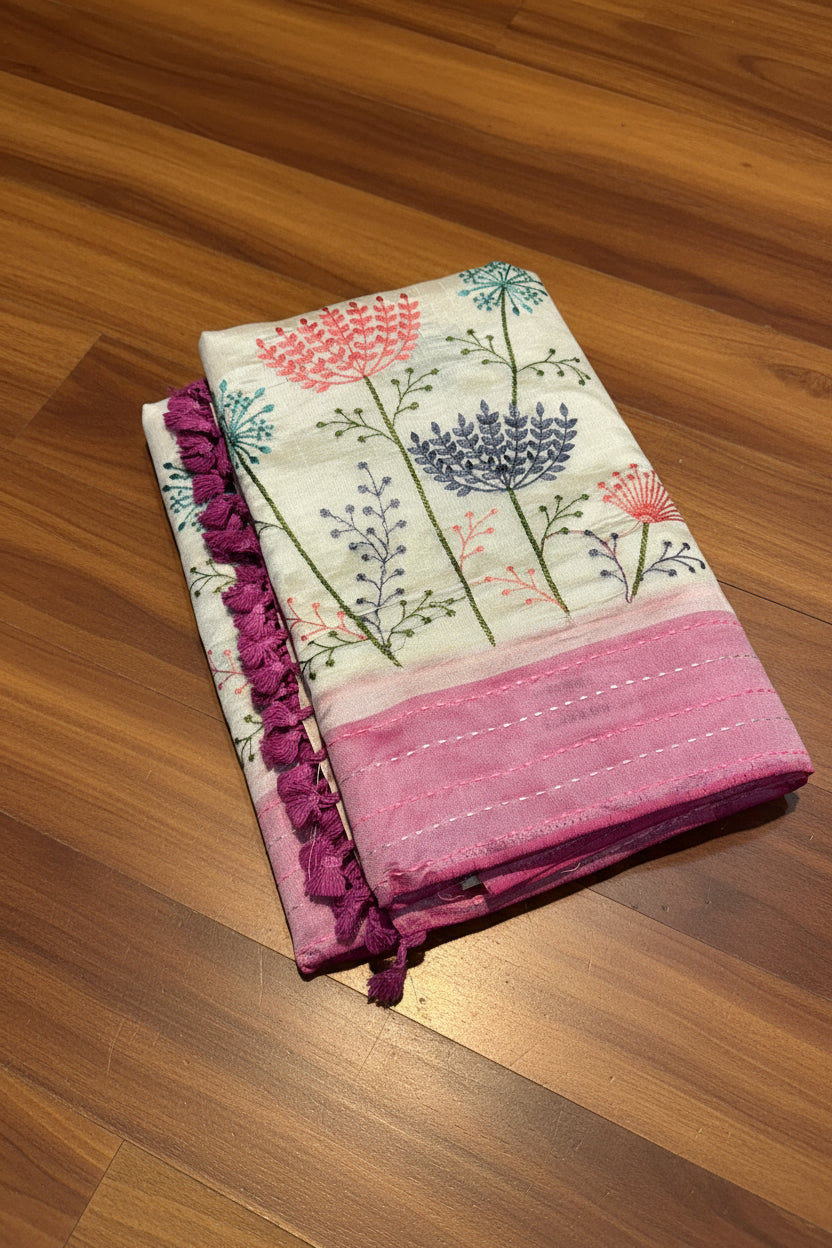 SOFT DUPION SILK WITH EMBROIDERY WORK