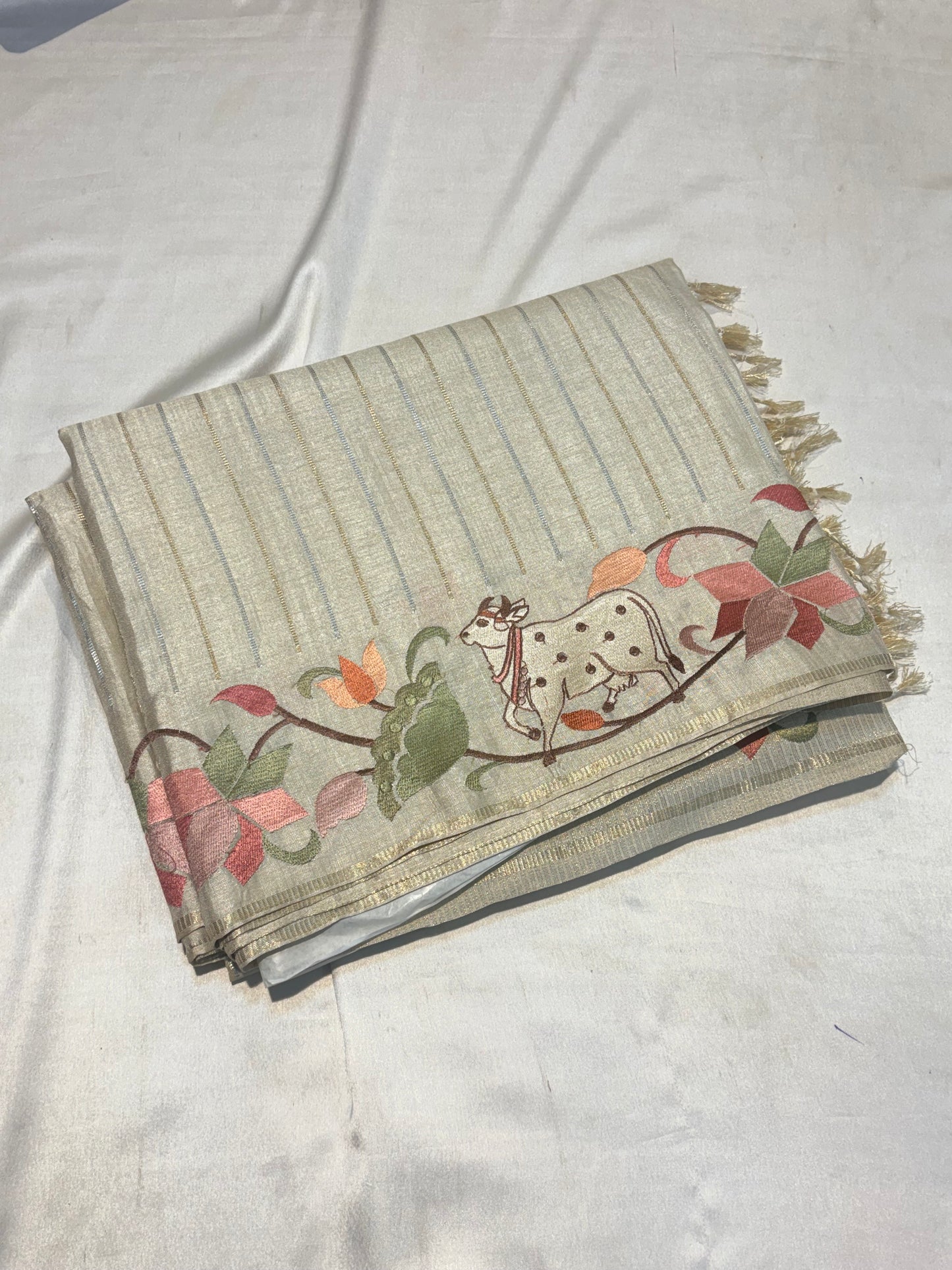PREMIUM TUSSAR SILK SAREE PICHWAI EMBROIDERY WORK