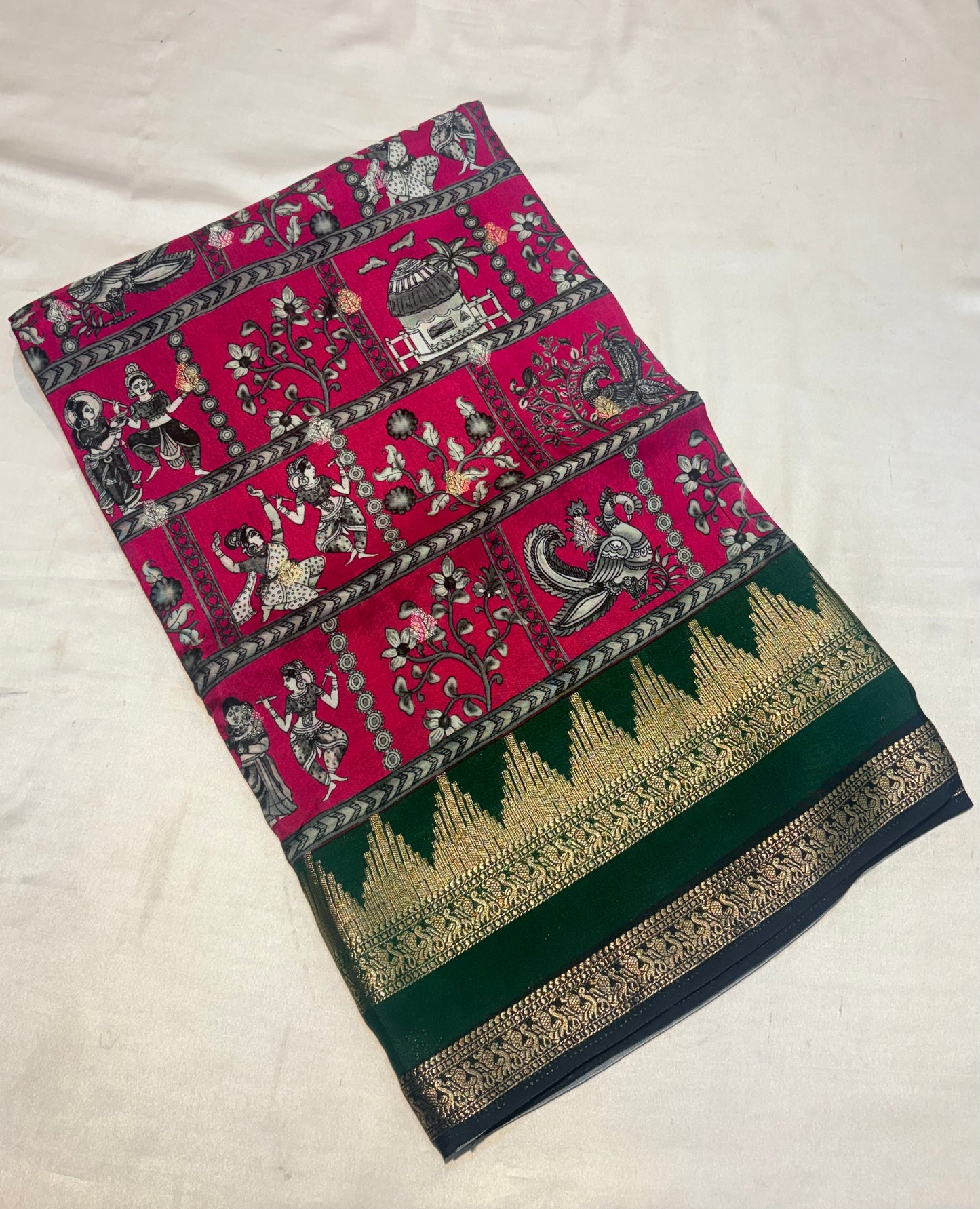 PREMIUM KALAMKARI MOUNGA CREAPE SAREE