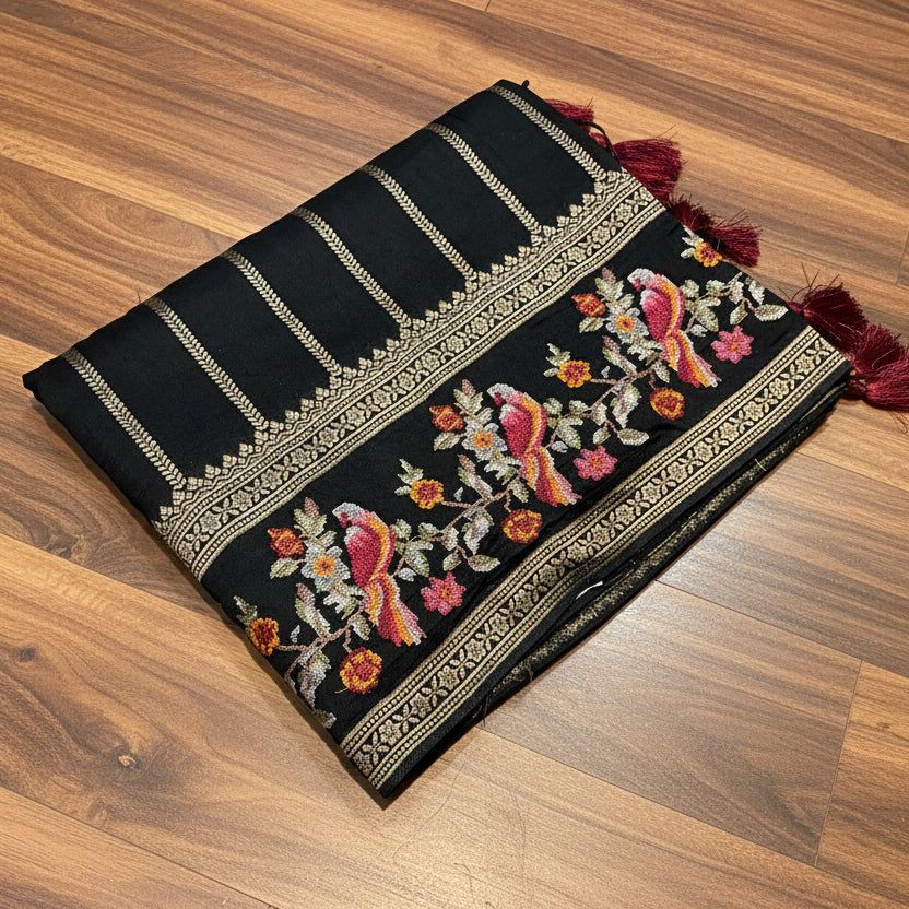 PREMIUM MOUNGA SILK SAREE WITH EMBROIDERY WORK