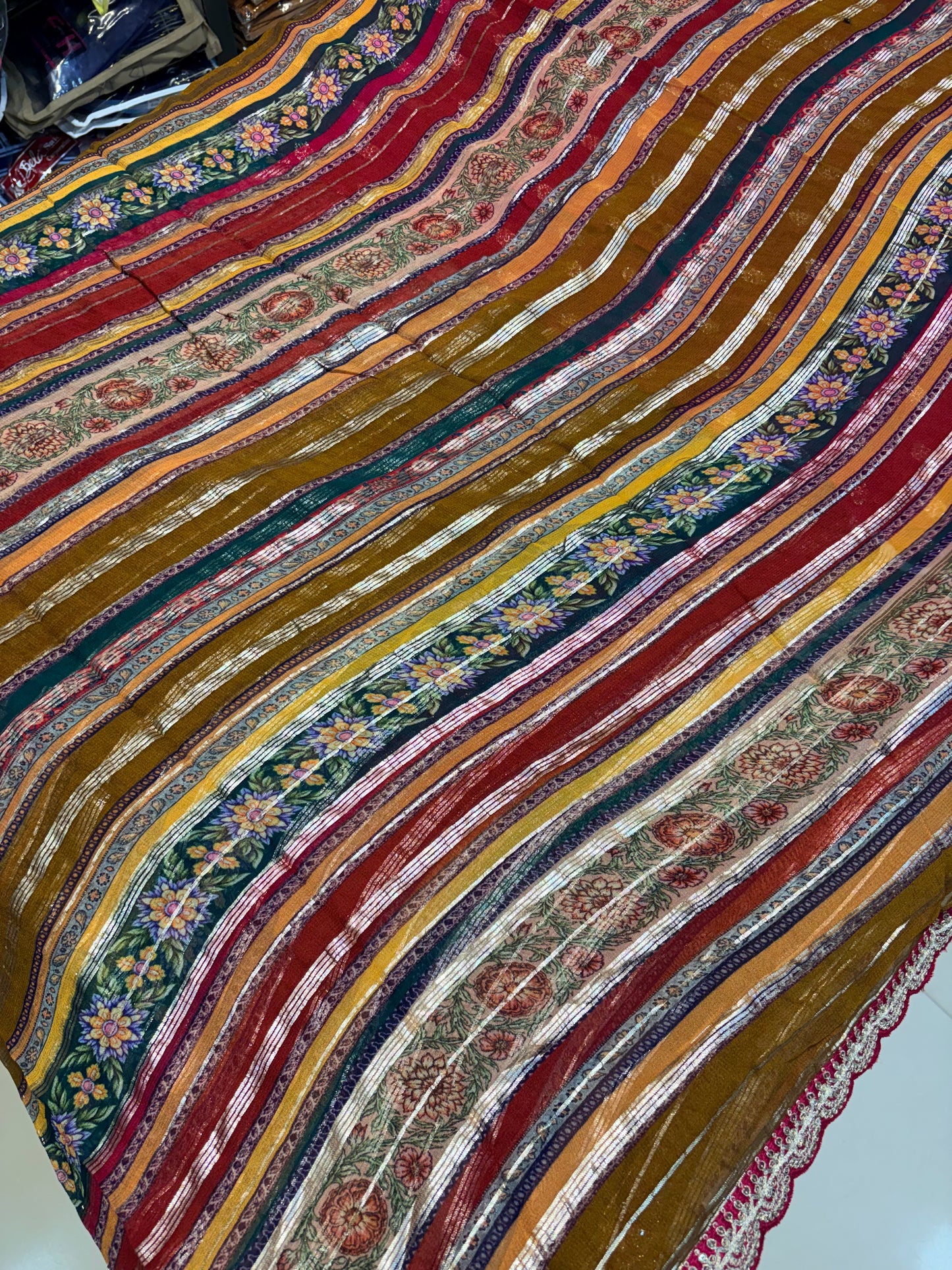PREMIUM MULTI COLOUR GEORGETTE SAREE WITH LACE BORDER