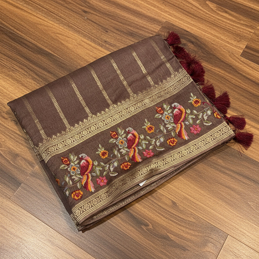PREMIUM MOUNGA SILK SAREE WITH EMBROIDERY WORK