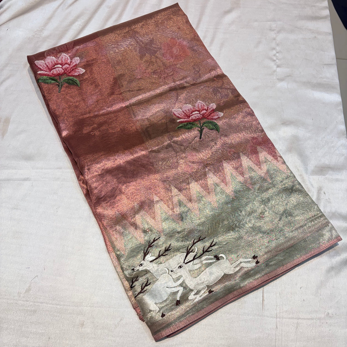 PREMIUM SOFT GOLDEN TISSUES SAREE WITH EMBROIDERY WORK
