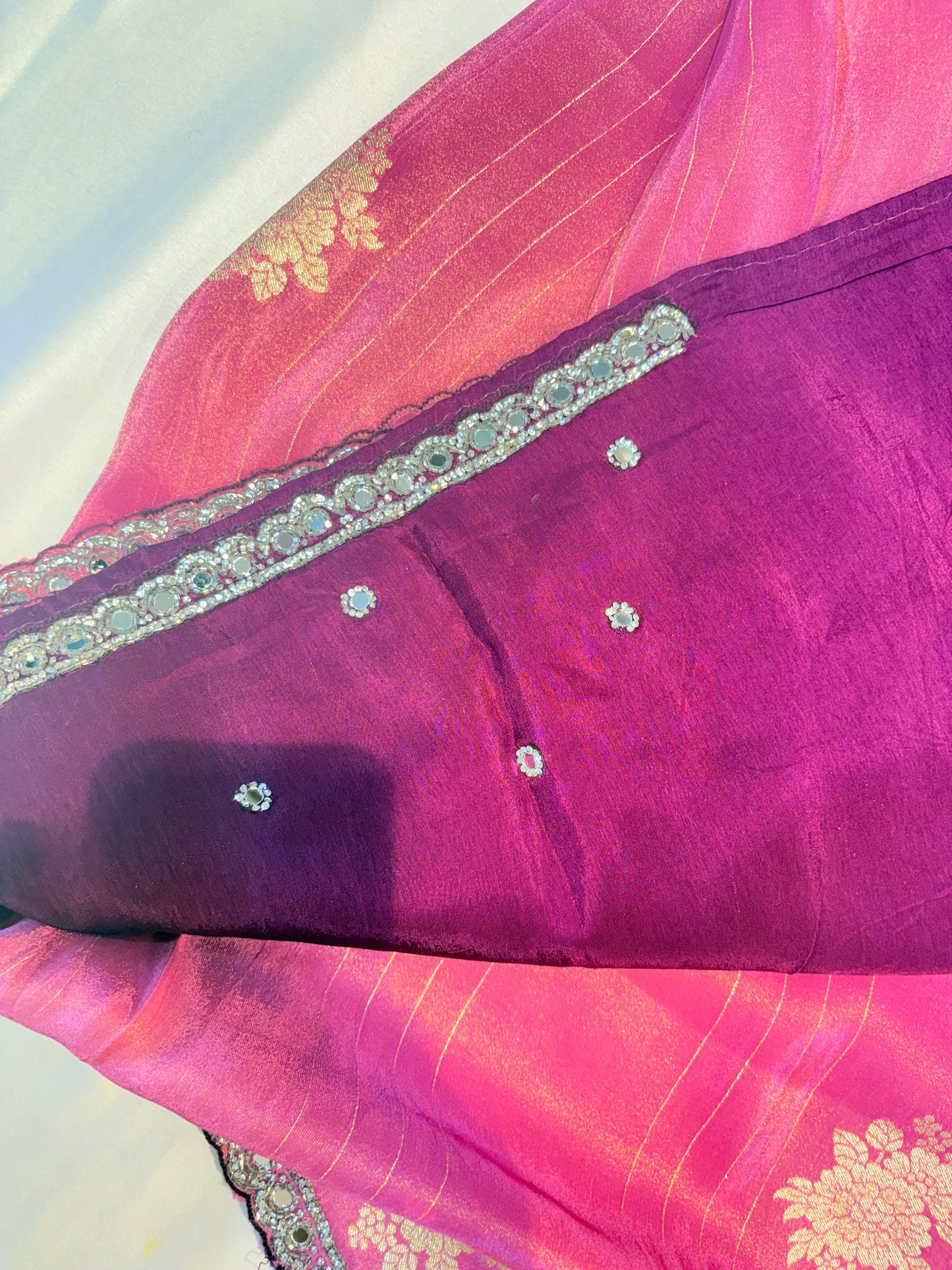 Pure Mounga Silk Saree with Mirror Work Border