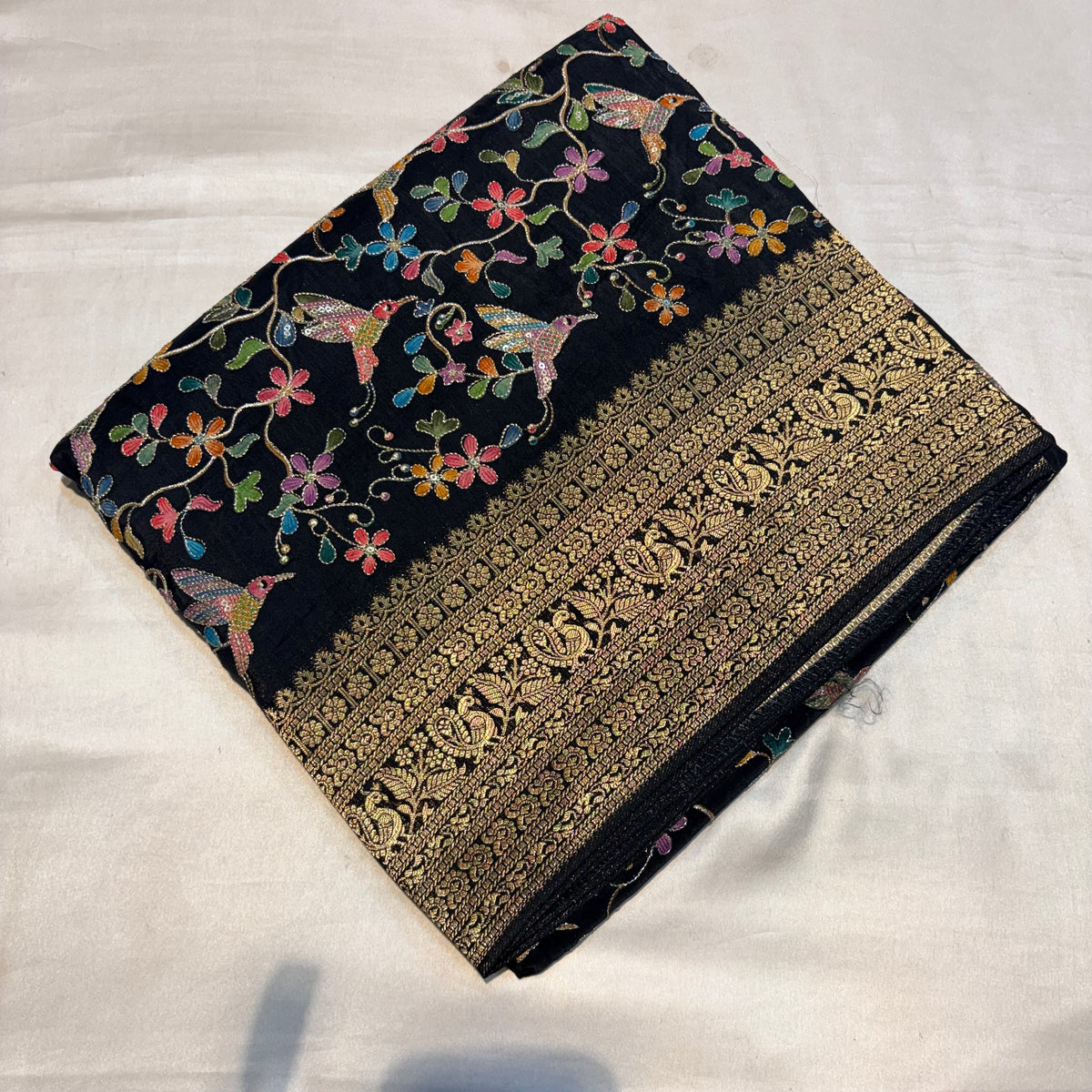 Pure Banarasi Pashmeena Silk Saree with Aari Work