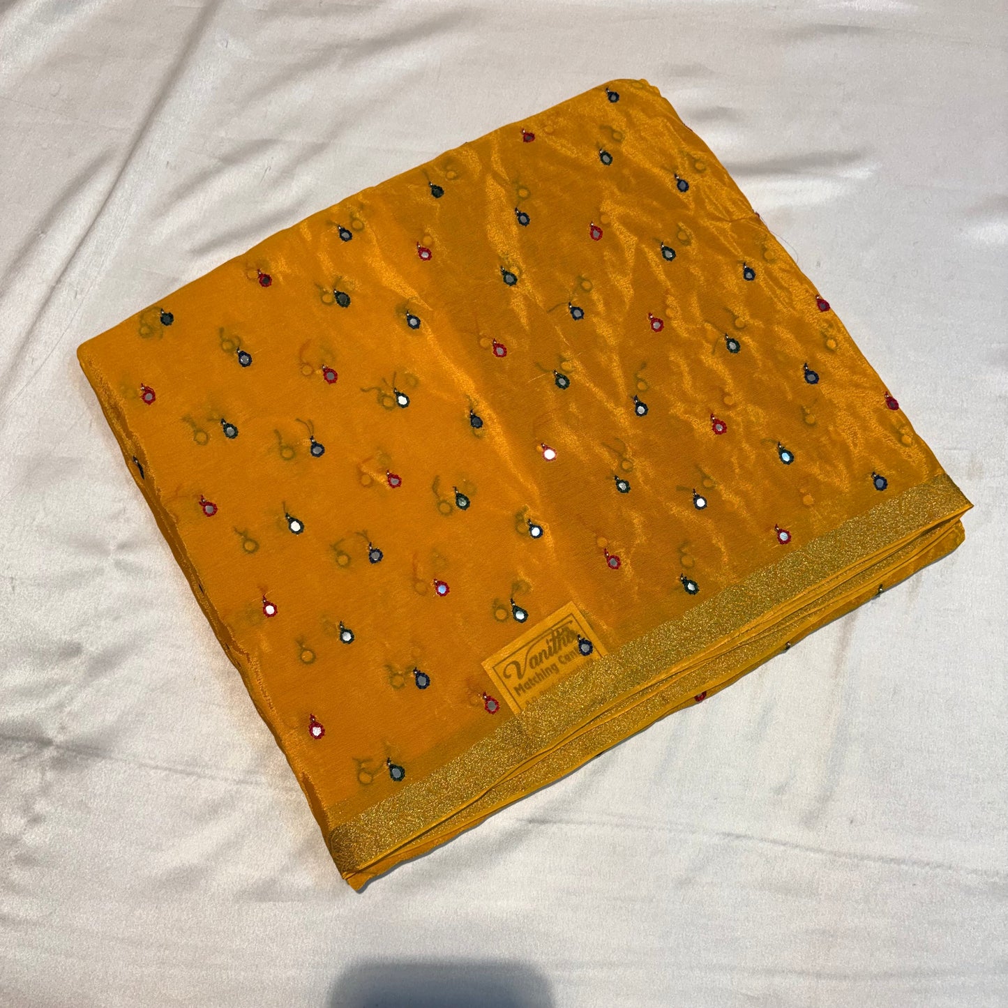 Pure Wrinkle Creape sarees with mirror work