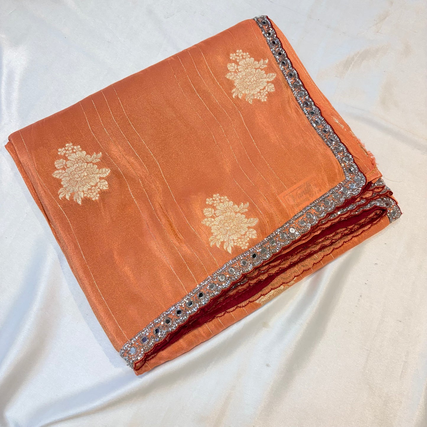 Pure Mounga Silk Saree with Mirror Work Border