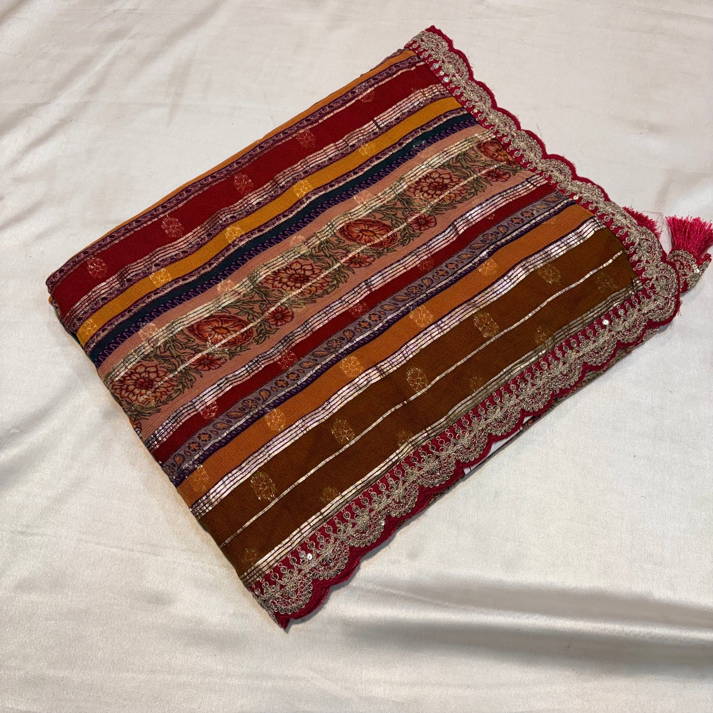 PREMIUM MULTI COLOUR GEORGETTE SAREE WITH LACE BORDER