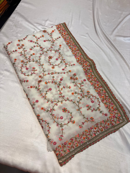 FANCY GEORGETTE SAREE WITH KASHMIRI THREAD WORK