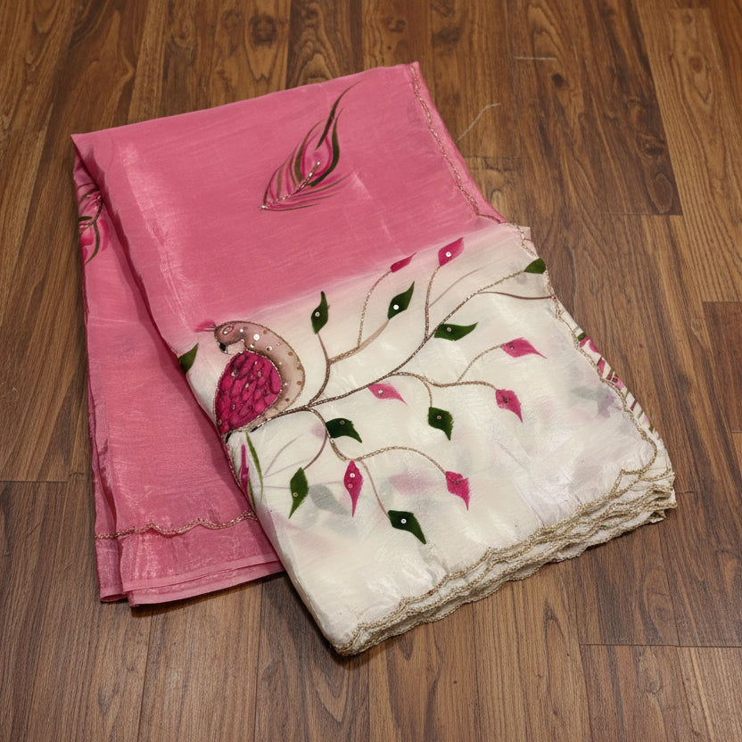 PREMIUM FANCY SAREE WITH HANDWORK AND HANDPAINT