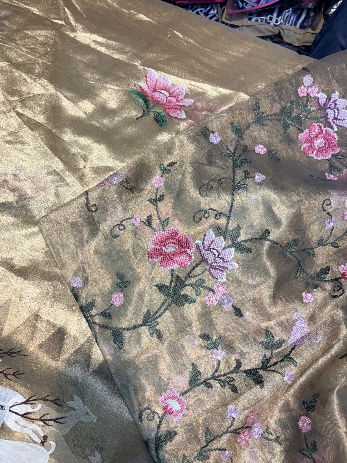 PREMIUM SOFT GOLDEN TISSUES SAREE WITH EMBROIDERY WORK