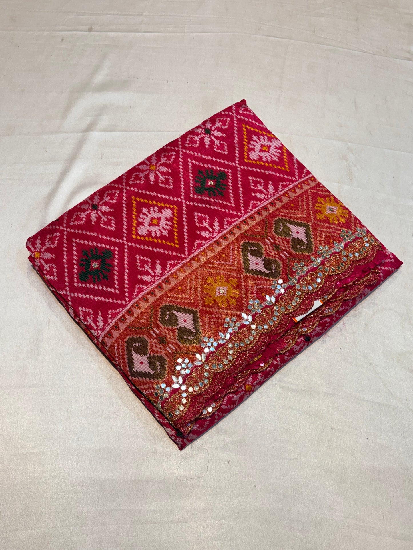 PREMIUM IKKAT SILK SAREE WITH MIRROR WORK