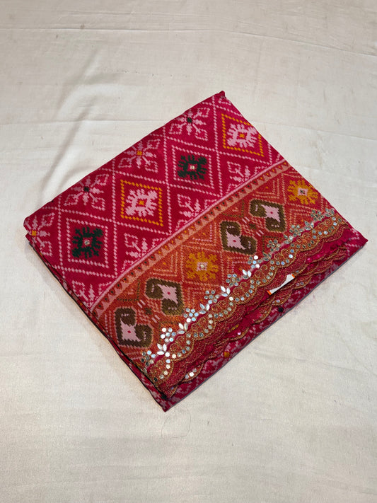 PREMIUM IKKAT SILK SAREE WITH MIRROR WORK