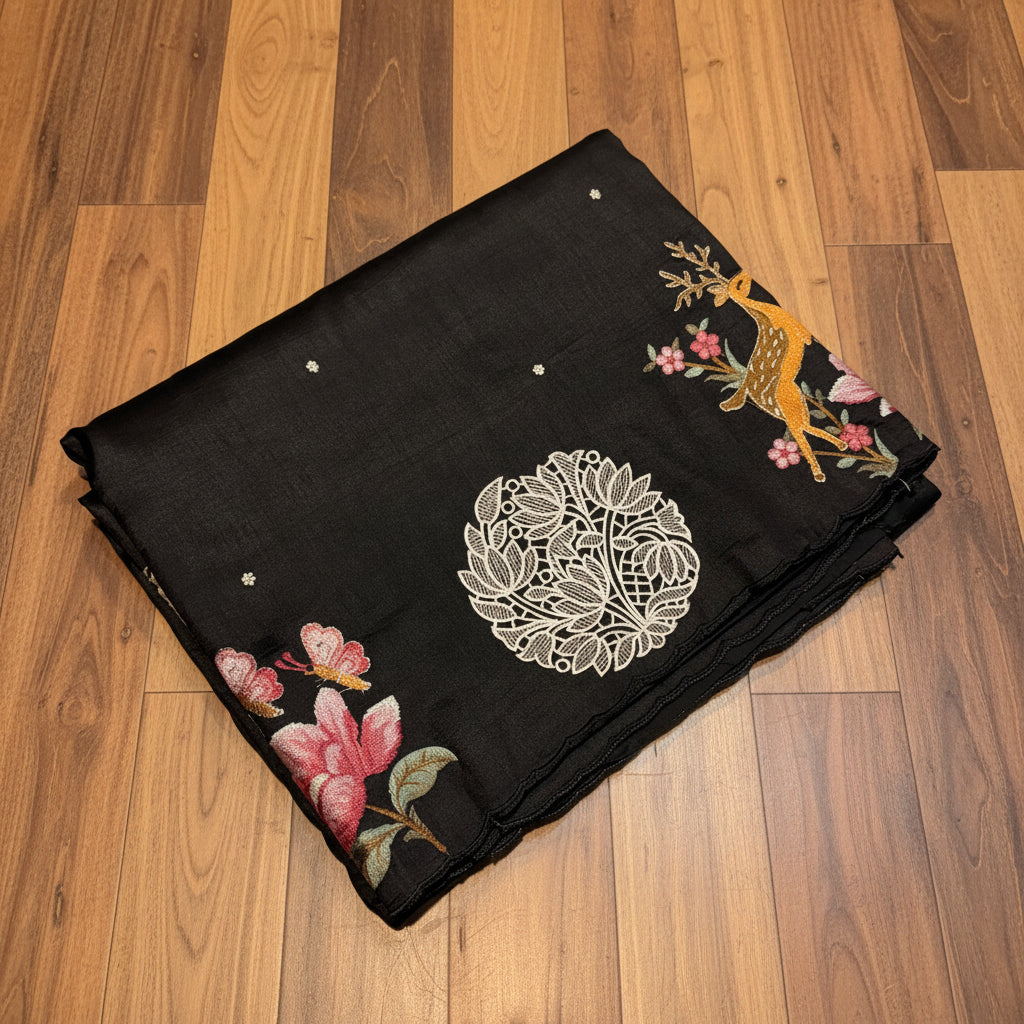 PREMIUM SOFT TUSSUR SILK WITH EMBROIDERY & CUTWORK