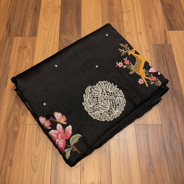 PREMIUM SOFT TUSSUR SILK WITH EMBROIDERY & CUTWORK