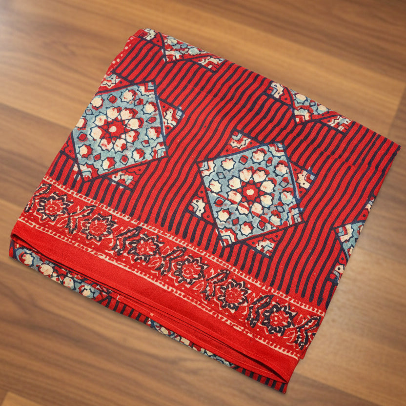SOFT AJRAKH PRINTED MOUNGA SAREE