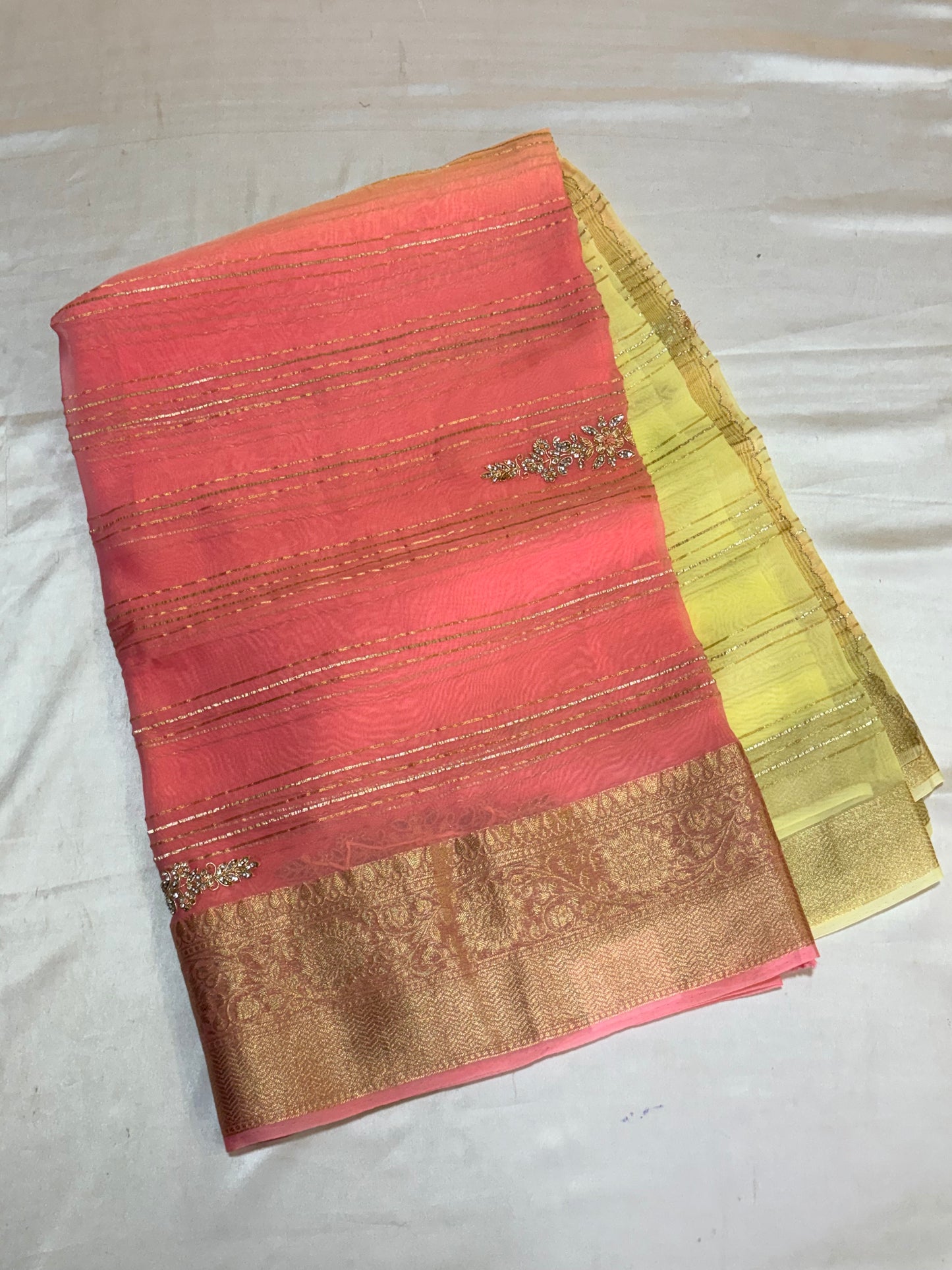 PREMIUM GEORGETTE DUAL SHADED  SAREES WITH HANDWORK