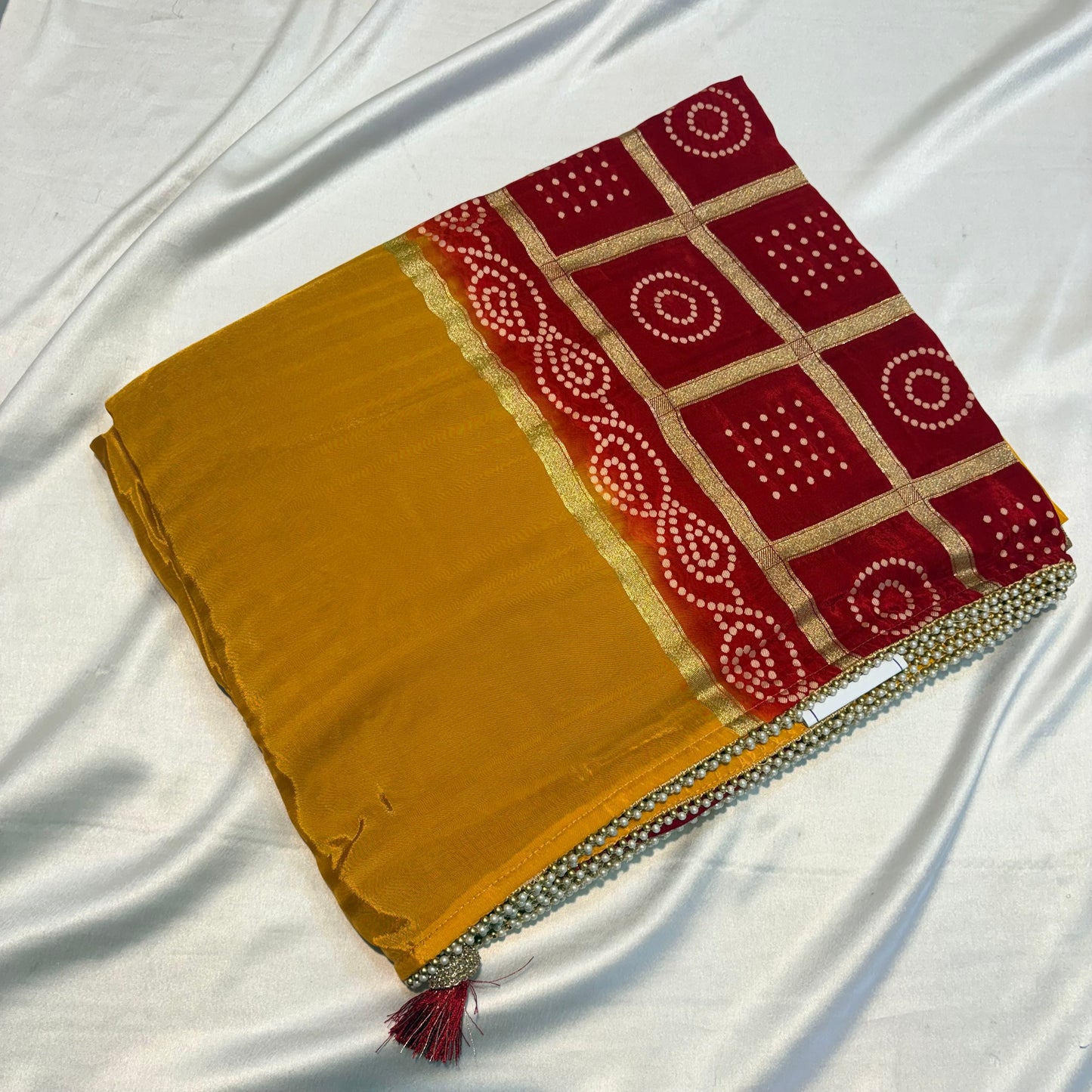 PREMIUM CHINON SILK SAREE WITH  GHARCHOLA BANDHINI PALLU
