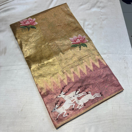 PREMIUM SOFT GOLDEN TISSUES SAREE WITH EMBROIDERY WORK