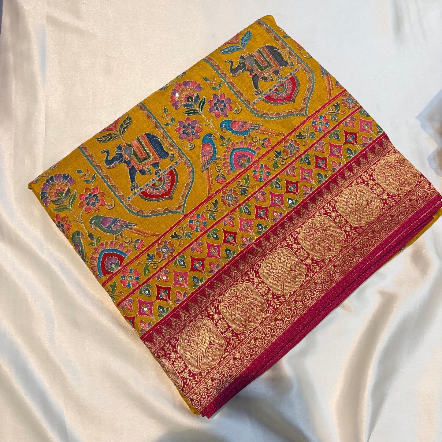PURE PASHMINA SILK SAREE WITH KAATA WORK