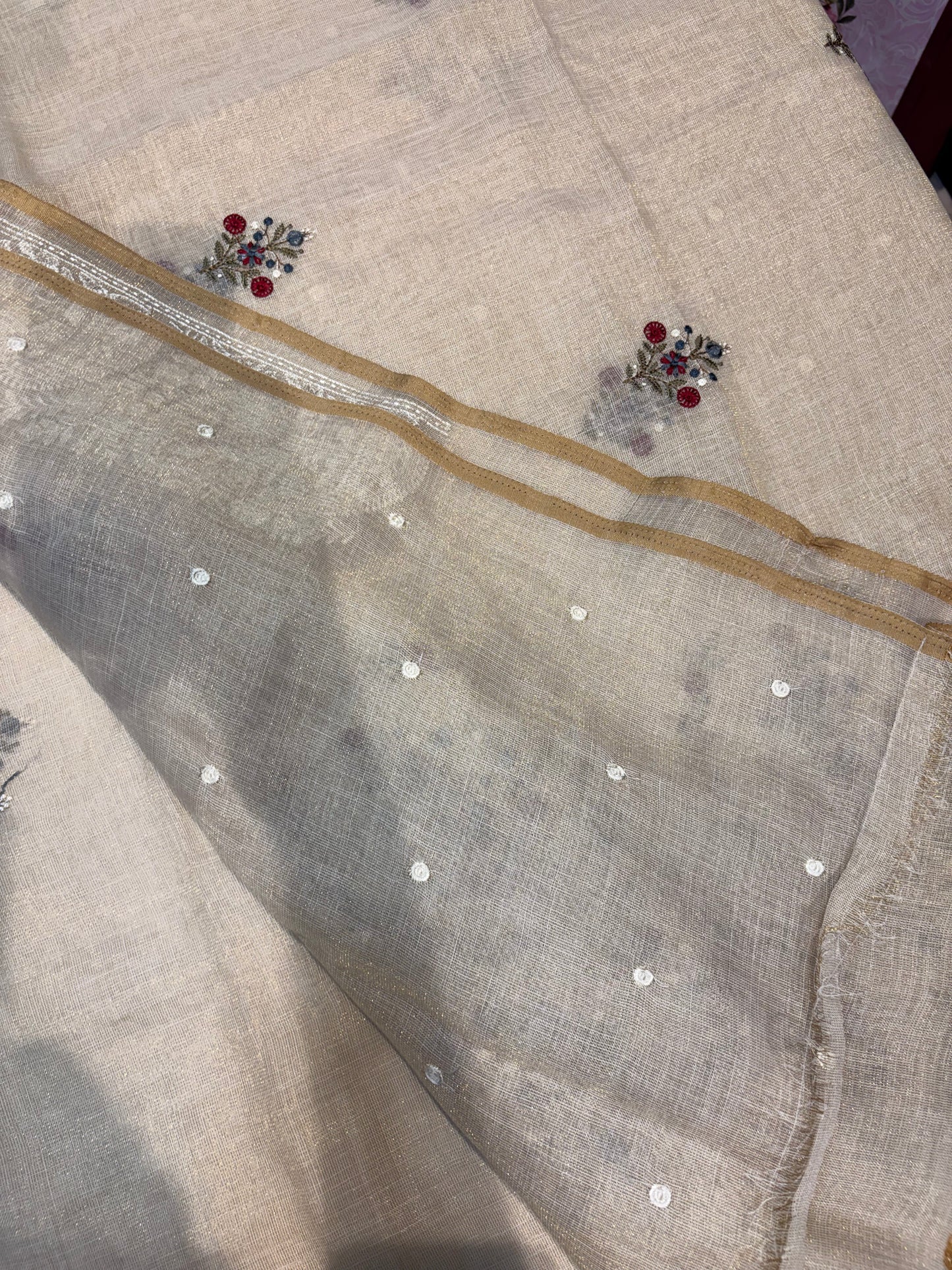 Lenien Cotton Sarees with French knot work