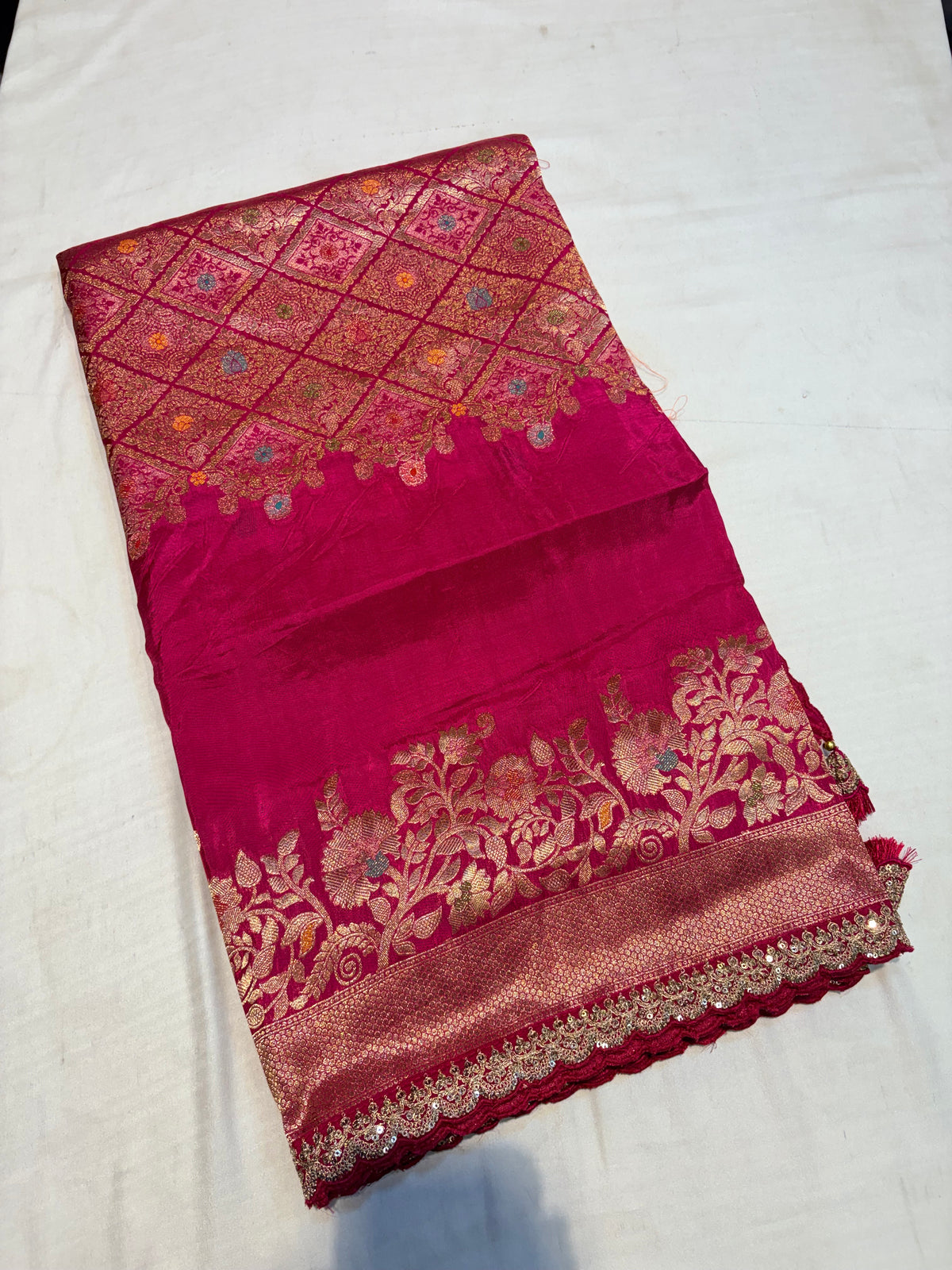 PREMIUM DESIGNER HO CREAPE SILK SAREE WITH LACE BORDER