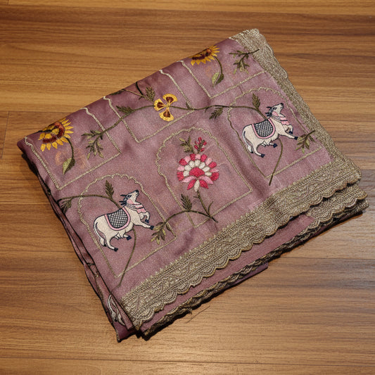 SOFT TISSUE FANCY SAREE
WITH PICHWAI EMBROIDERED WORK