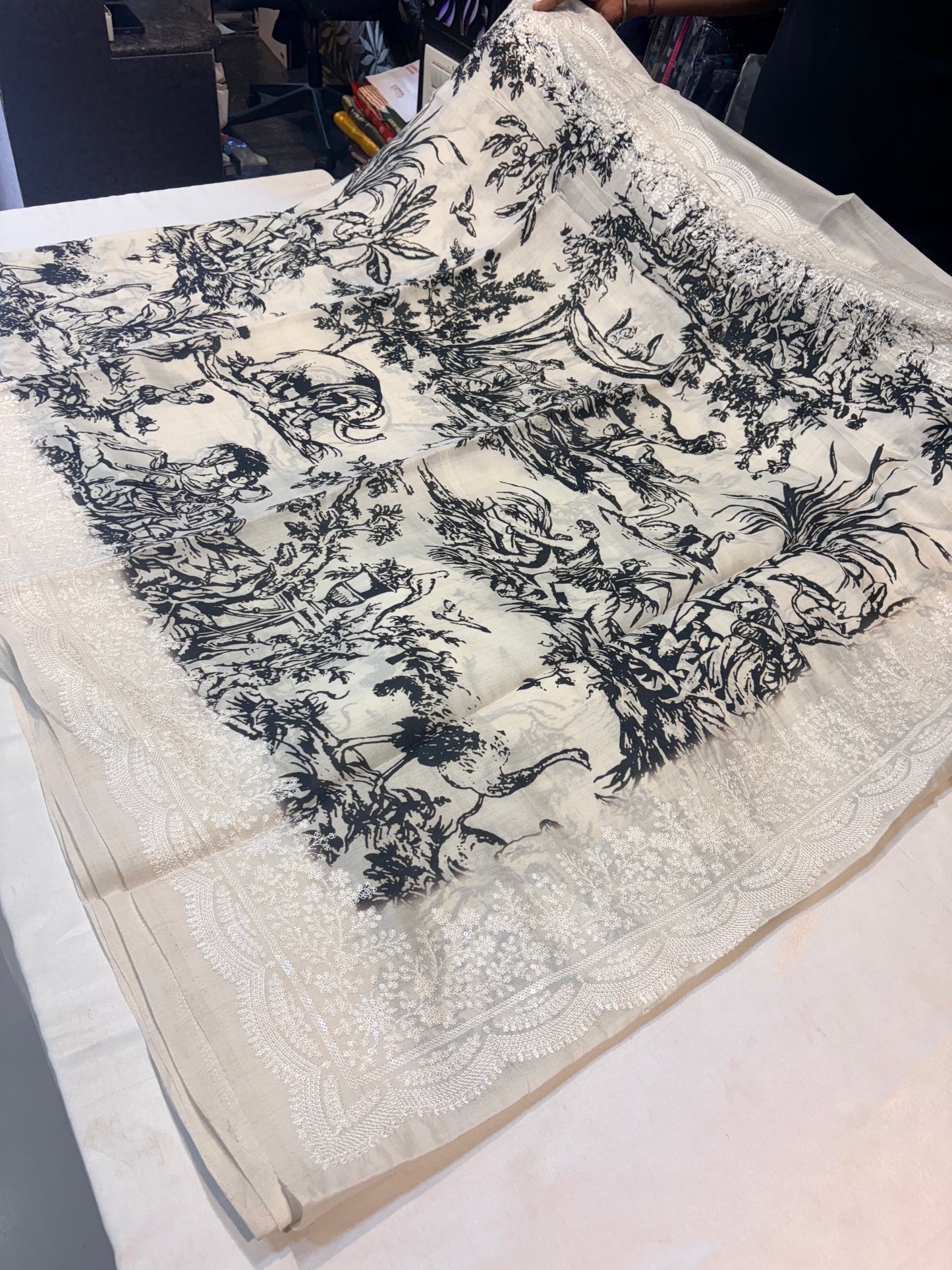 PREMIUM PRINTED MOUNGA CREAPE SILK SAREE WITH WORK BORDER