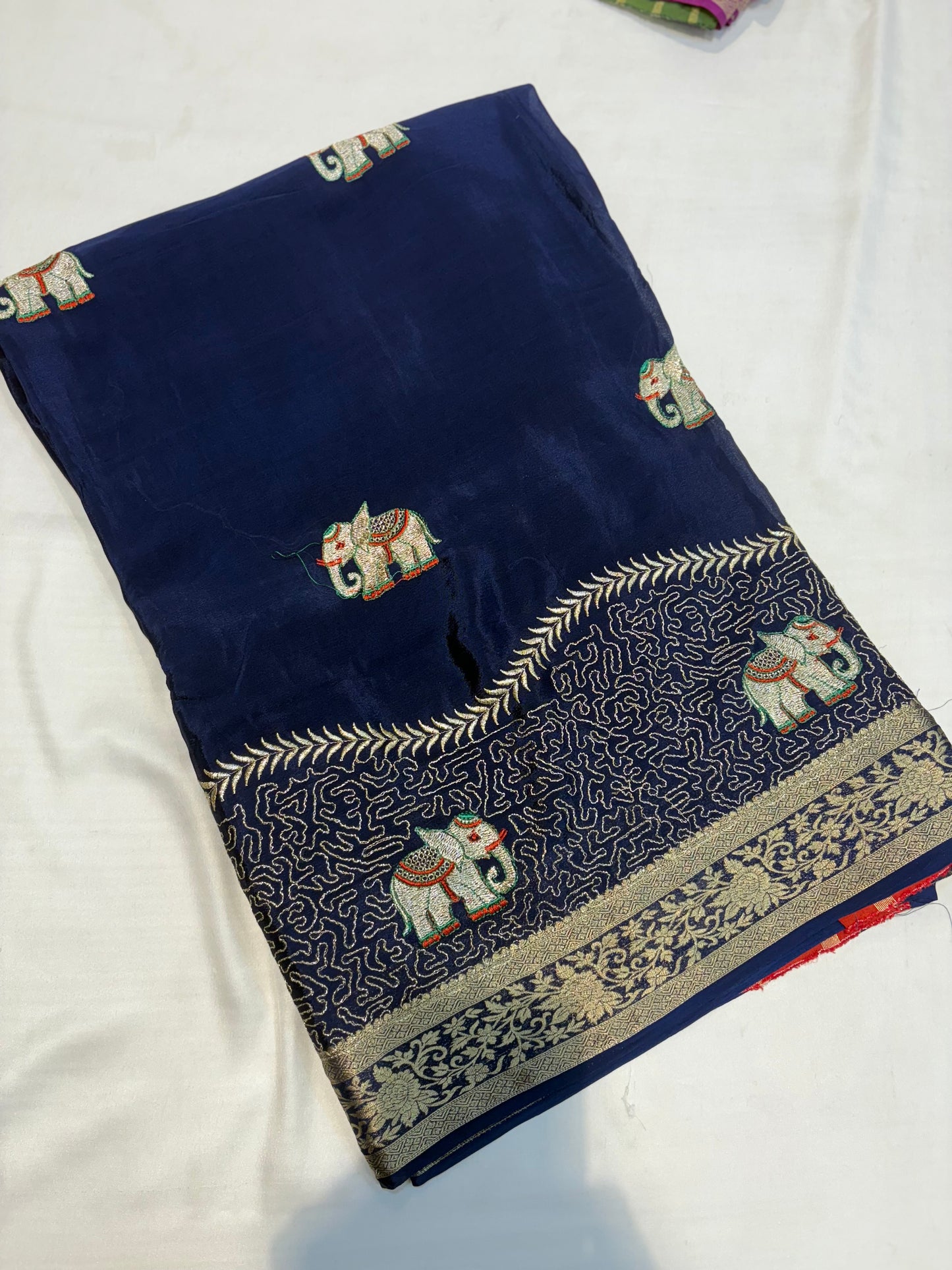 PREMIUM CHINON CREAPE SAREE WITH EMBROIDERY