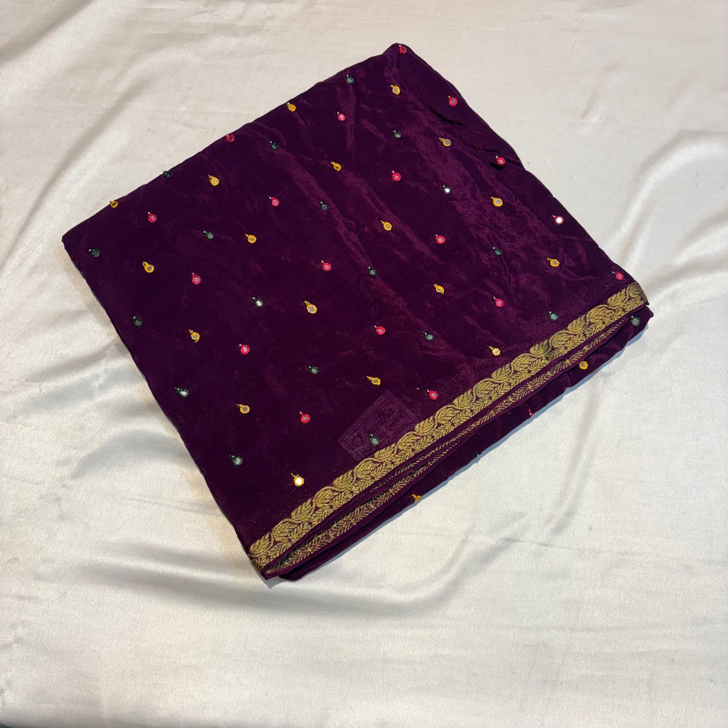 Pure Wrinkle Creape sarees with mirror work