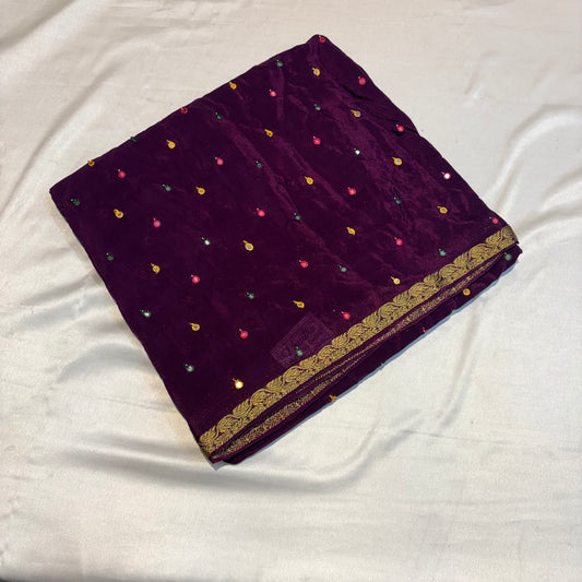 Pure Wrinkle Creape sarees with mirror work