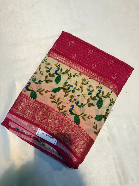 PREMIUM MOUNGA SILK WITH KALAMKARI BORDER