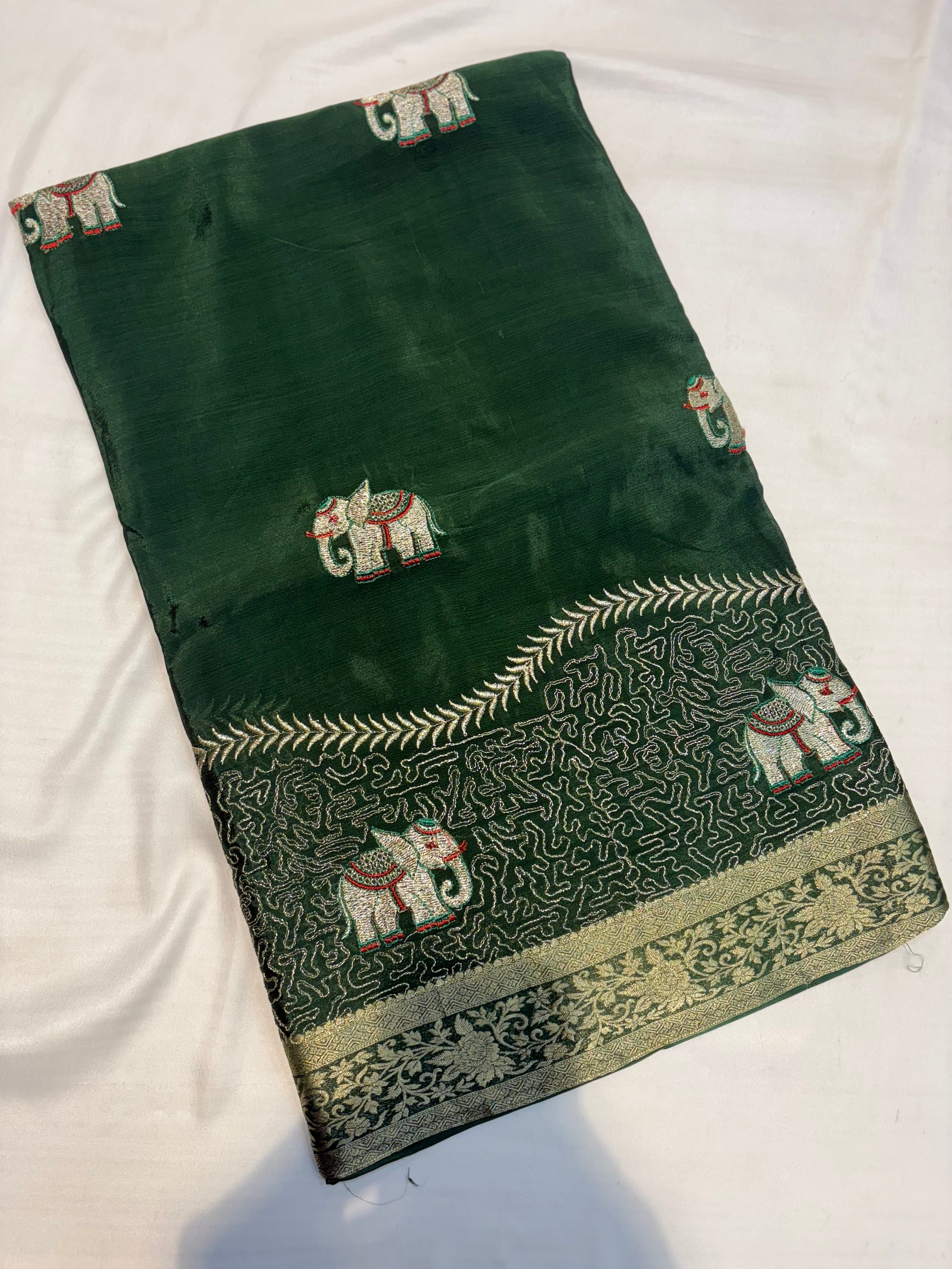 PREMIUM CHINON CREAPE SAREE WITH EMBROIDERY