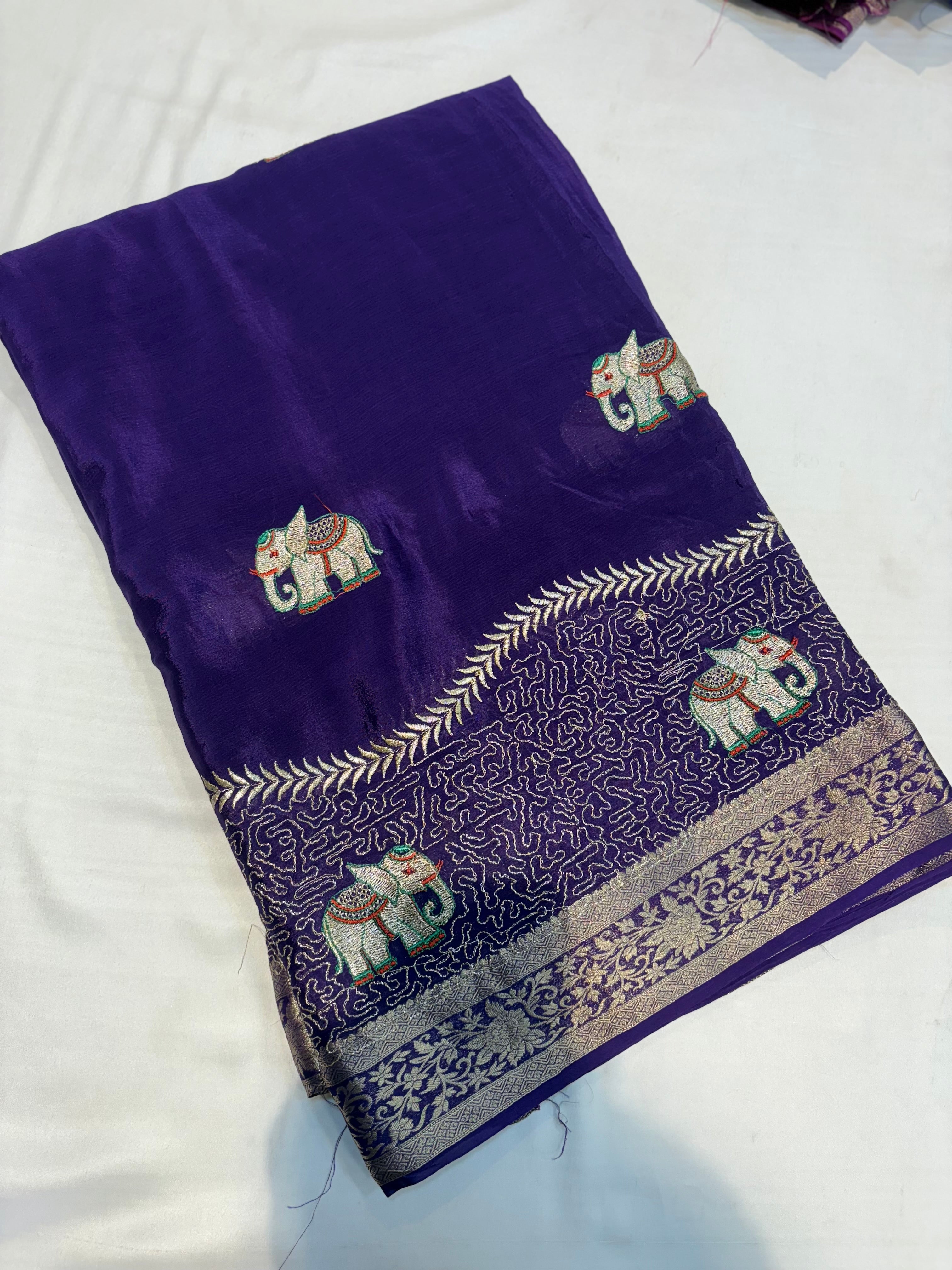 PREMIUM CHINON CREAPE SAREE WITH EMBROIDERY