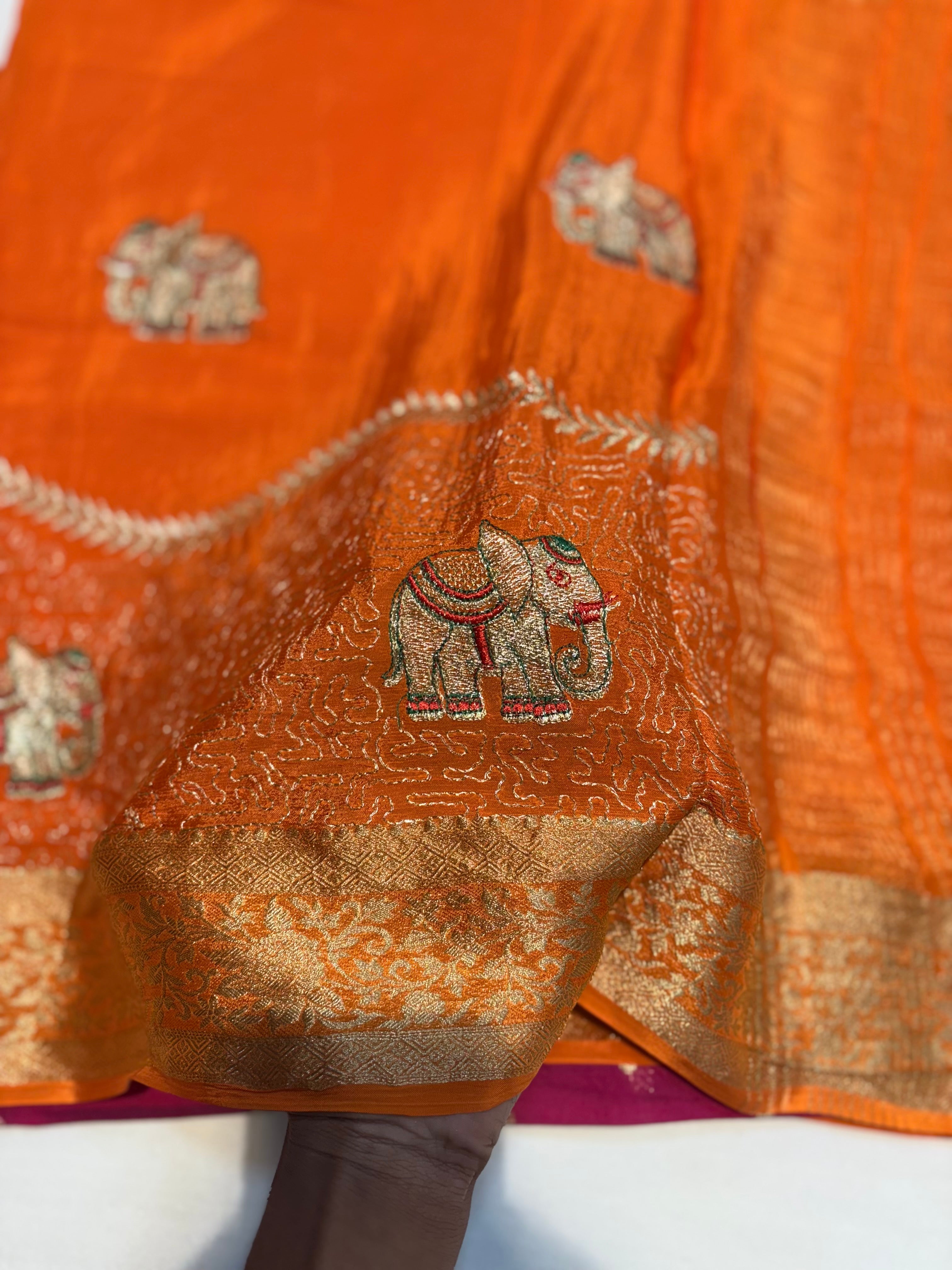 PREMIUM CHINON CREAPE SAREE WITH EMBROIDERY