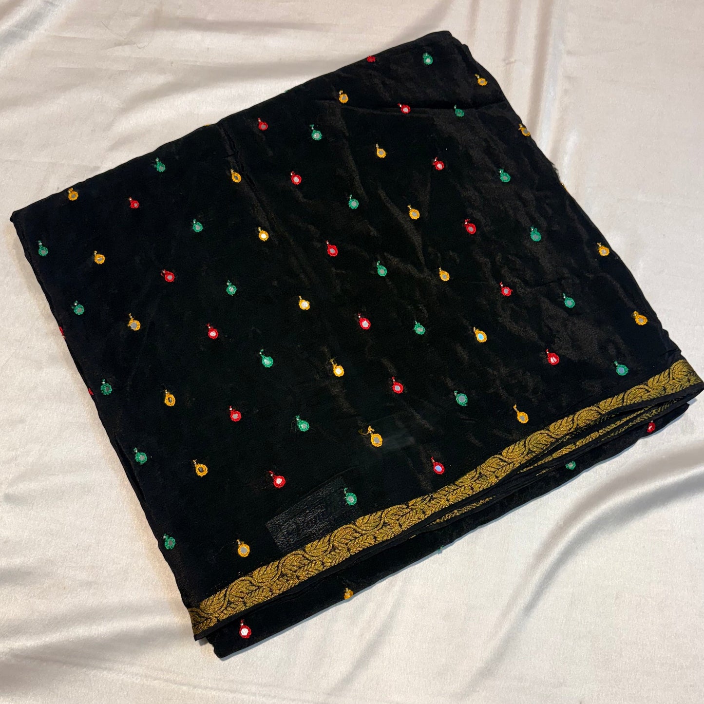 Pure Wrinkle Creape sarees with mirror work