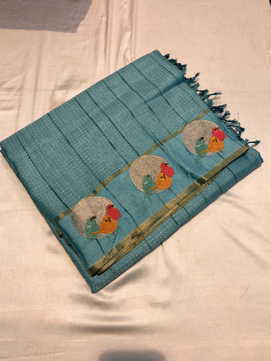 PREMIUM TUSSUR SILK SAREE WITH EMBROIDERY WORK