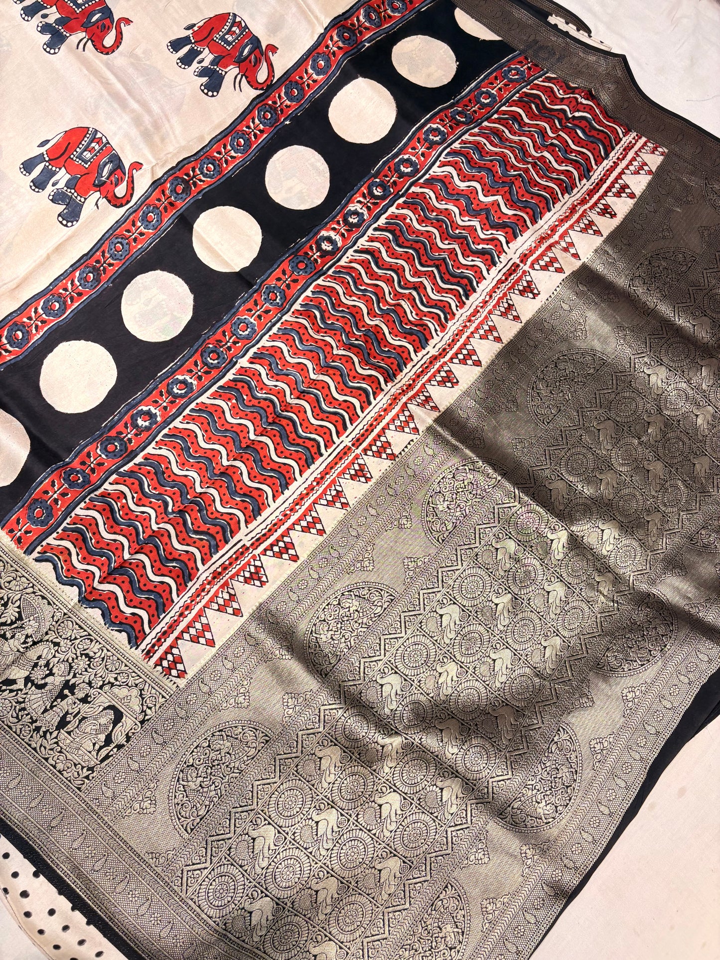 AJRAKH BLOCK PRINTED SAREES 
WITH BANARASI BORDER