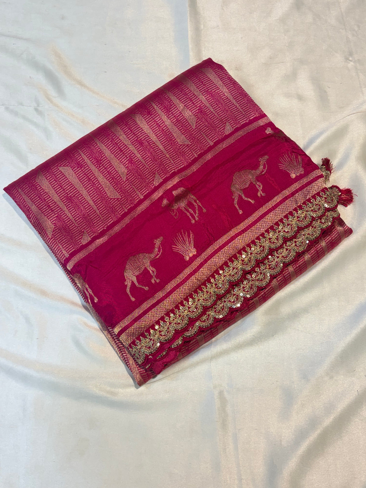 PREMIUM DESIGNER HO CREAPE SILK SAREE WITH LACE BORDER