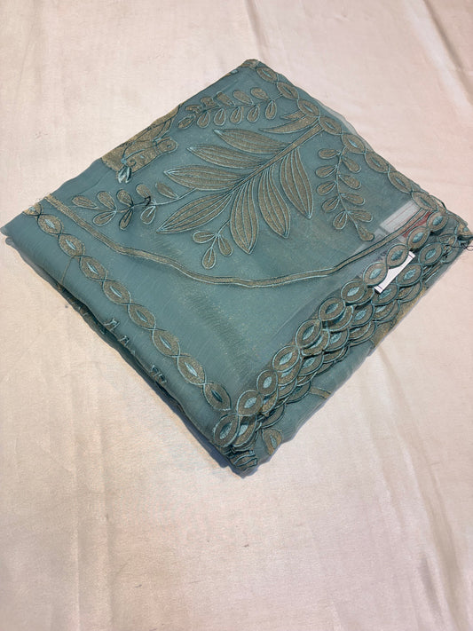 PREMIUM SOFT ORGANZA SAREE WITH APPLIQUE WORK