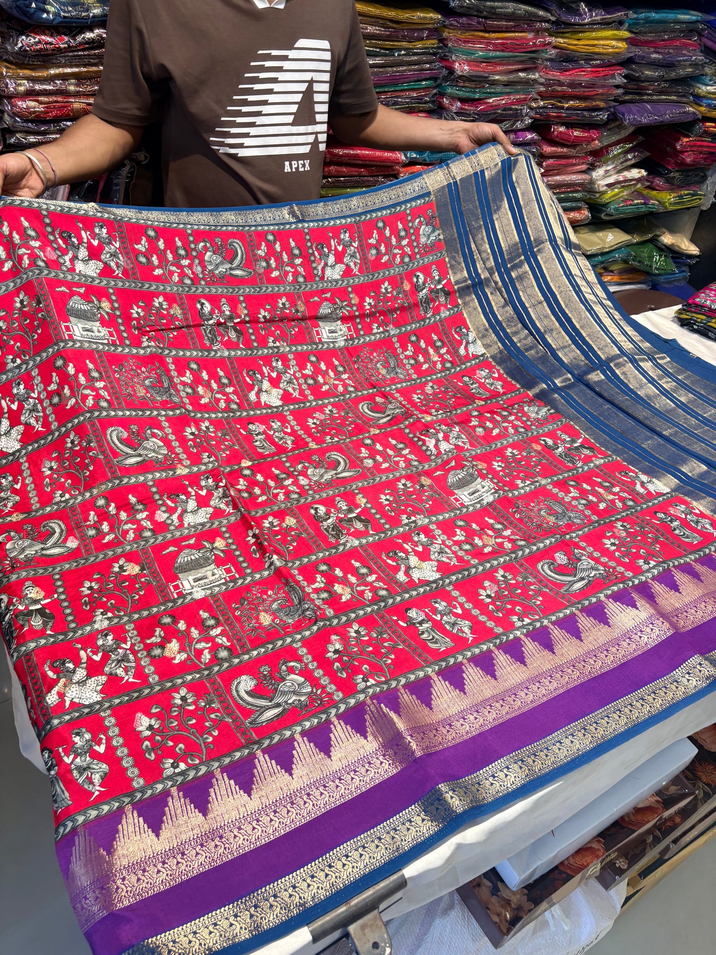 PREMIUM KALAMKARI MOUNGA CREAPE SAREE