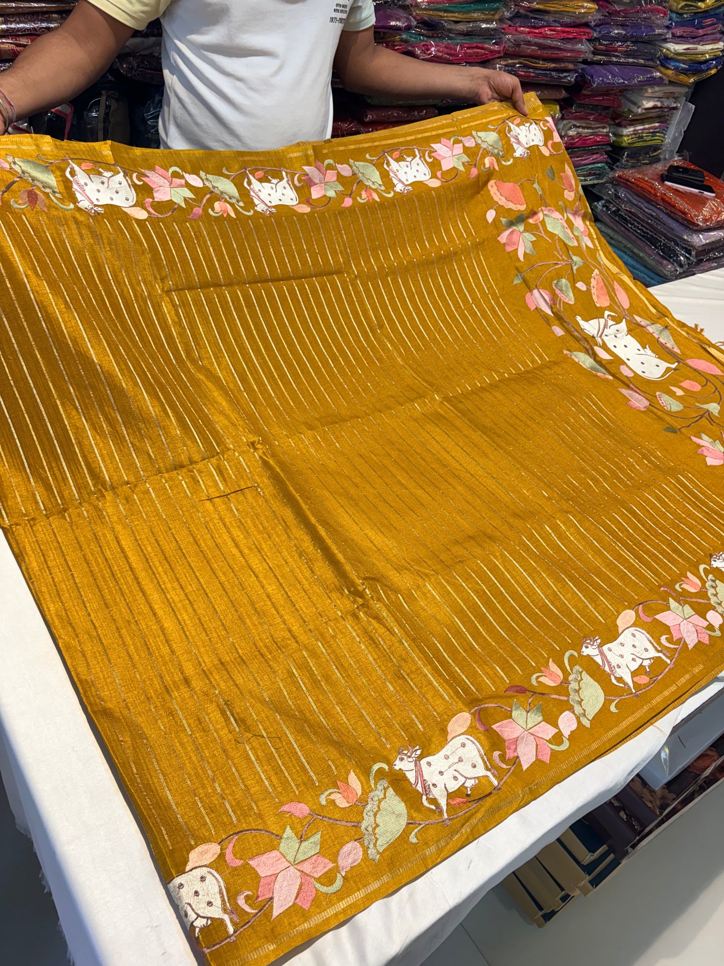 PREMIUM TUSSAR SILK SAREE PICHWAI EMBROIDERY WORK