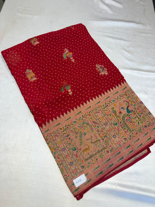 BHANDHINI KHADDI GEORGETTE WITH PAITHANI BORDER