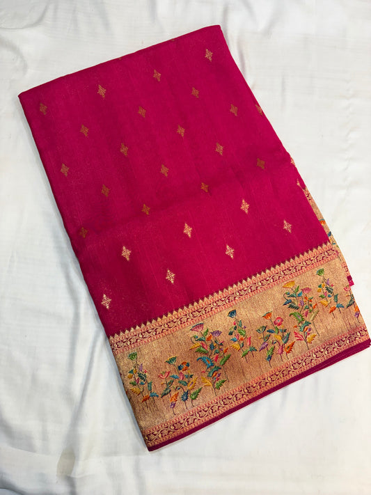 PREMIUM TUSSUR SILK SAREE WITH PASHMEENA BORDER