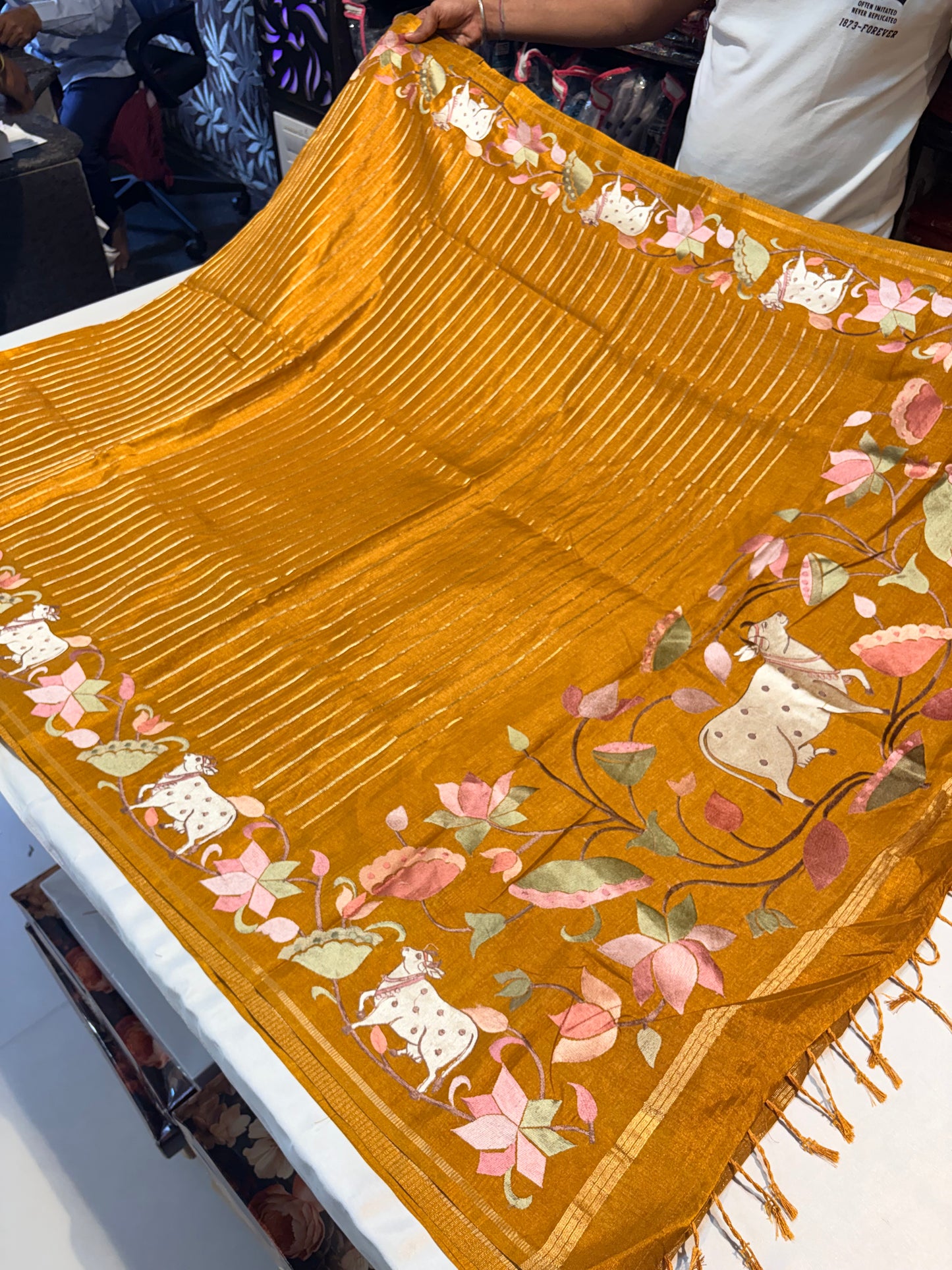 PREMIUM TUSSAR SILK SAREE PICHWAI EMBROIDERY WORK