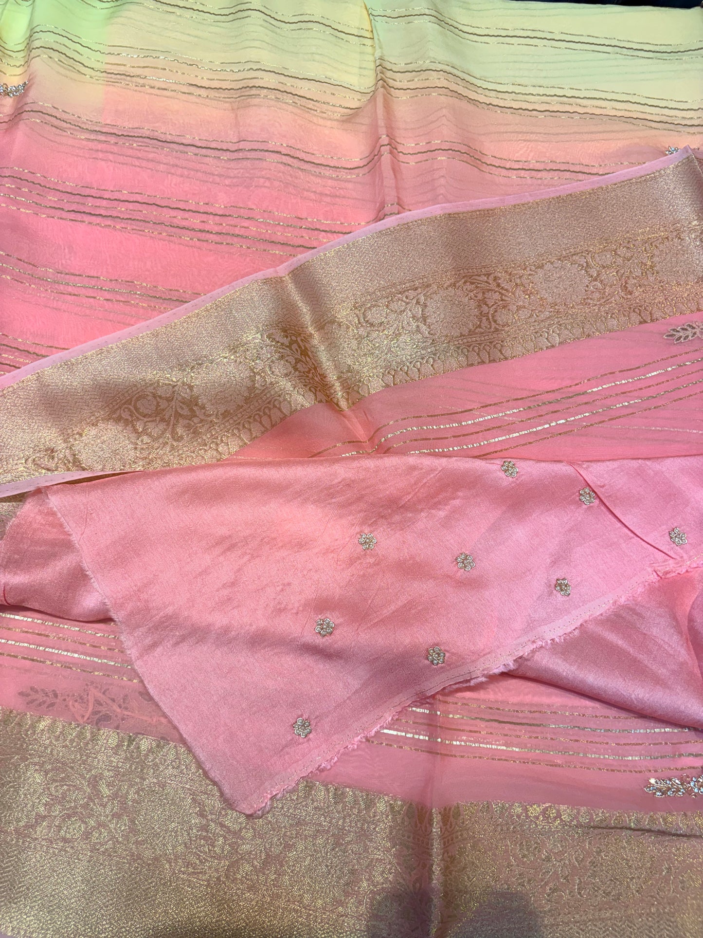 PREMIUM GEORGETTE DUAL SHADED  SAREES WITH HANDWORK