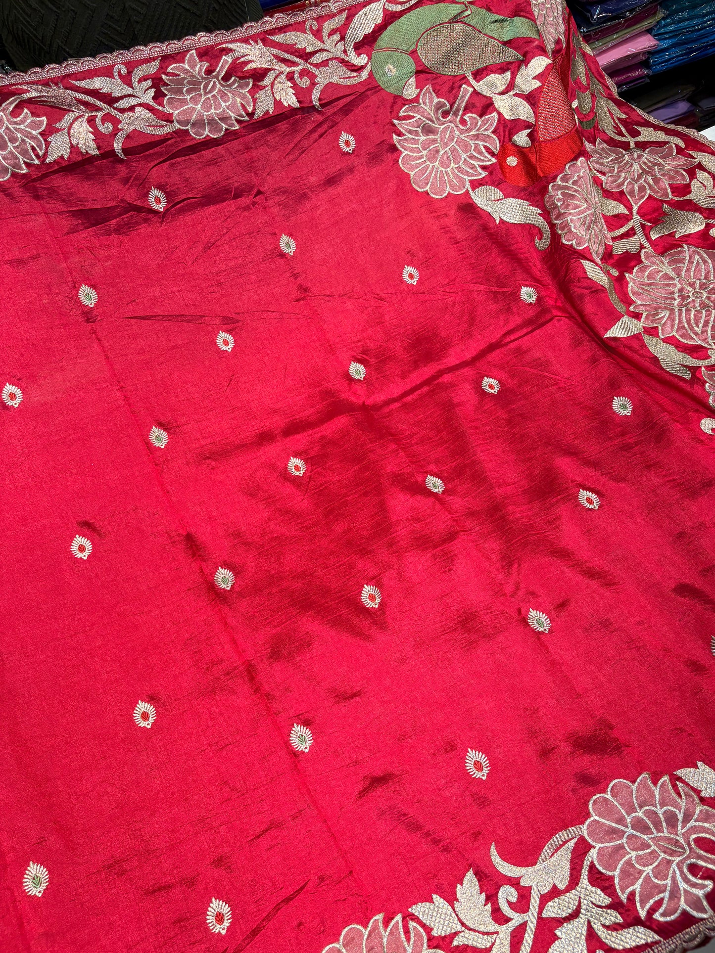 SOFT TUSSUR SILK SAREE WITH EMBROIDERY WORK