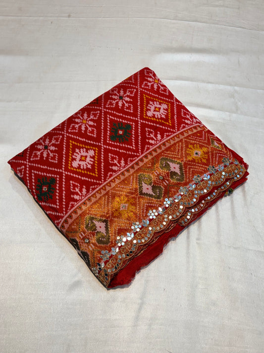 PREMIUM IKKAT SILK SAREE WITH MIRROR WORK
