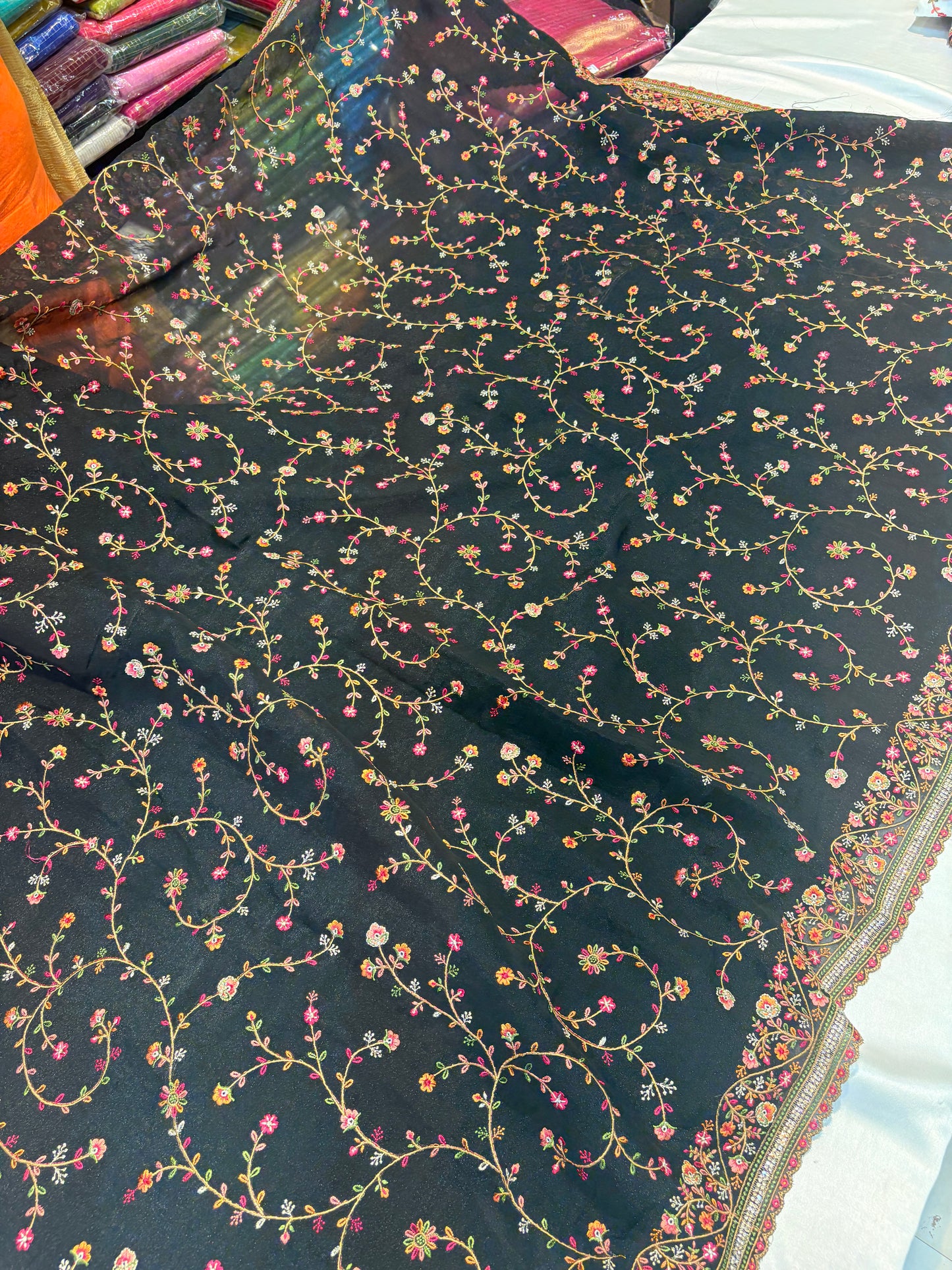 FANCY GEORGETTE SAREE WITH KASHMIRI THREAD WORK